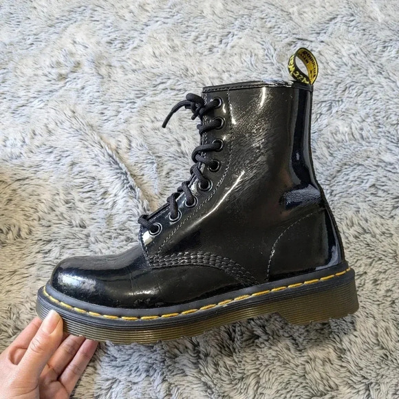 Dr. Martens Black 1460 Patent Leather Shiny Leather Boots Combat Lace Up Size 5 - Picture 3 of 12